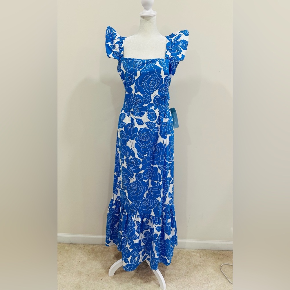 London Times Square Neck Maxi Ruffle Dress Summer For Women Size 16 - Picture 3 of 12